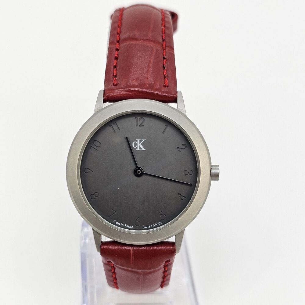 Calvin Klein Women's Watch 31MM Swiss Made New Red Leather‎ Bands New Battery
